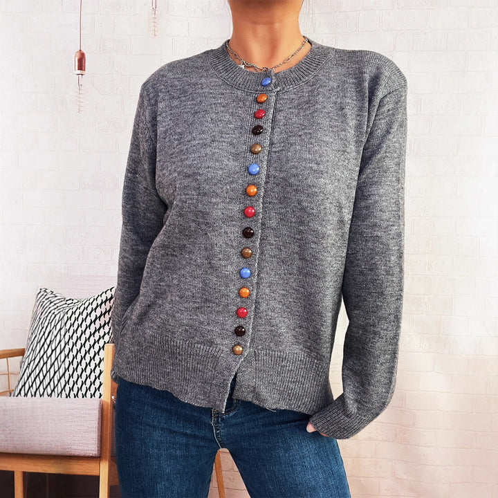 Damer stilfull cardigan med färgglada knappar Mirla-Eva Jonsson