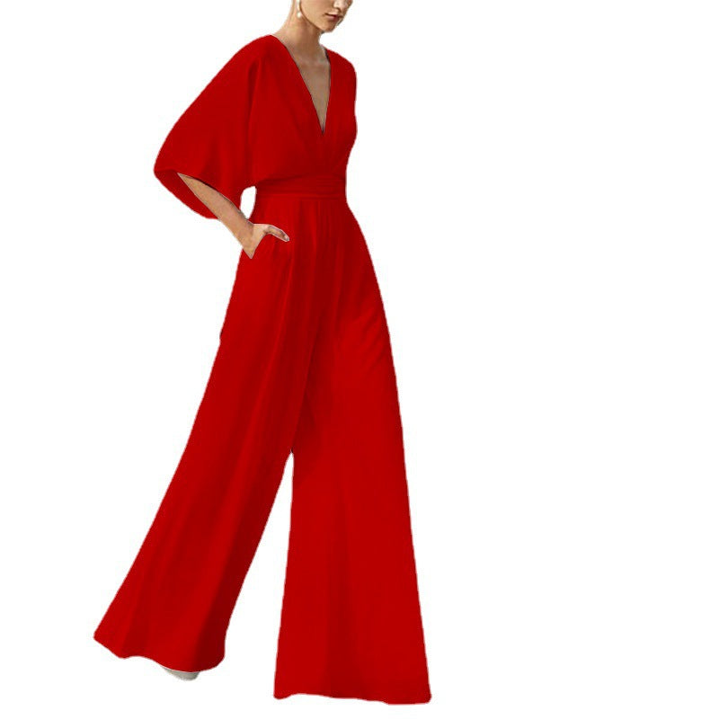 Damer stilfull jumpsuit med vida ben och elegant V-ringning Eva Jonsson-Eva Jonsson