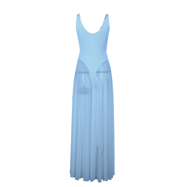 Damer stilfull maxi klänning med transparent kjol och elegant V-halsning Mirla-Eva Jonsson