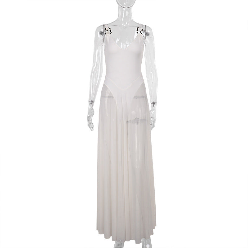 Damer stilfull maxi klänning med transparent kjol och elegant V-halsning Mirla-Eva Jonsson