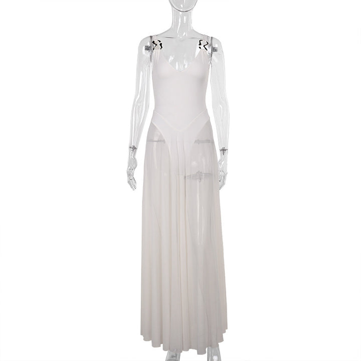 Damer stilfull maxi klänning med transparent kjol och elegant V-halsning Mirla-Eva Jonsson