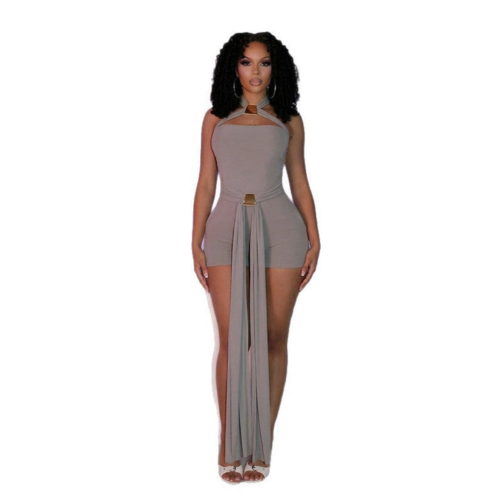 Damer stilig One-piece med elegant v-style och dekorativa band Mirla-Eva Jonsson