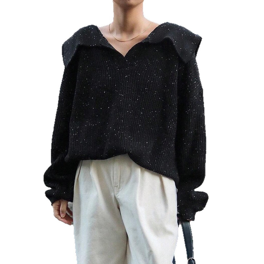 Damer stilig stickad tröja med oversized krage och glittrande detaljer Mirla-Eva Jonsson