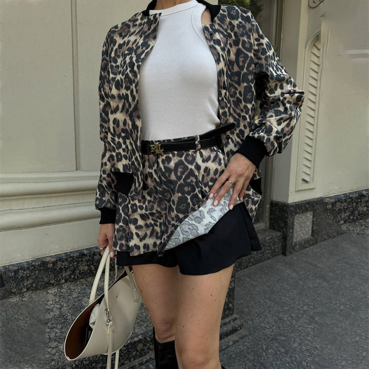 Damer stiliga Leo-mönster Blousonjacka med avtagbara ärmar Mirla-Eva Jonsson
