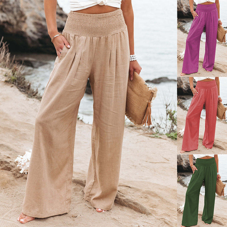 Damer stiliga avslappnade linbyxor med elastisk midja och vida ben Mirla-Eva Jonsson