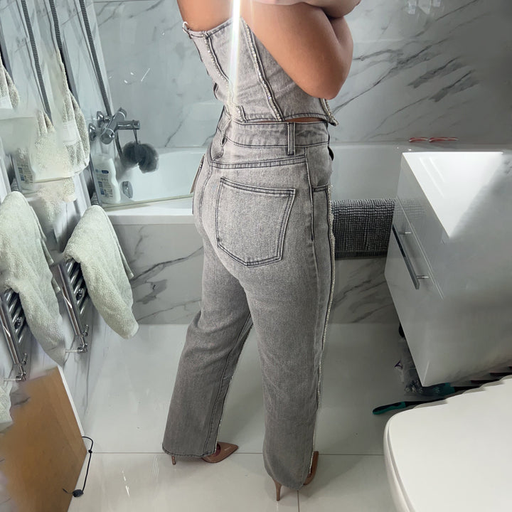 Damer stiliga jeans med glittrande strassdetaljer Mirla-Eva Jonsson
