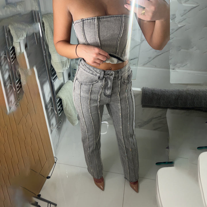 Damer stiliga jeans med glittrande strassdetaljer Mirla-Eva Jonsson