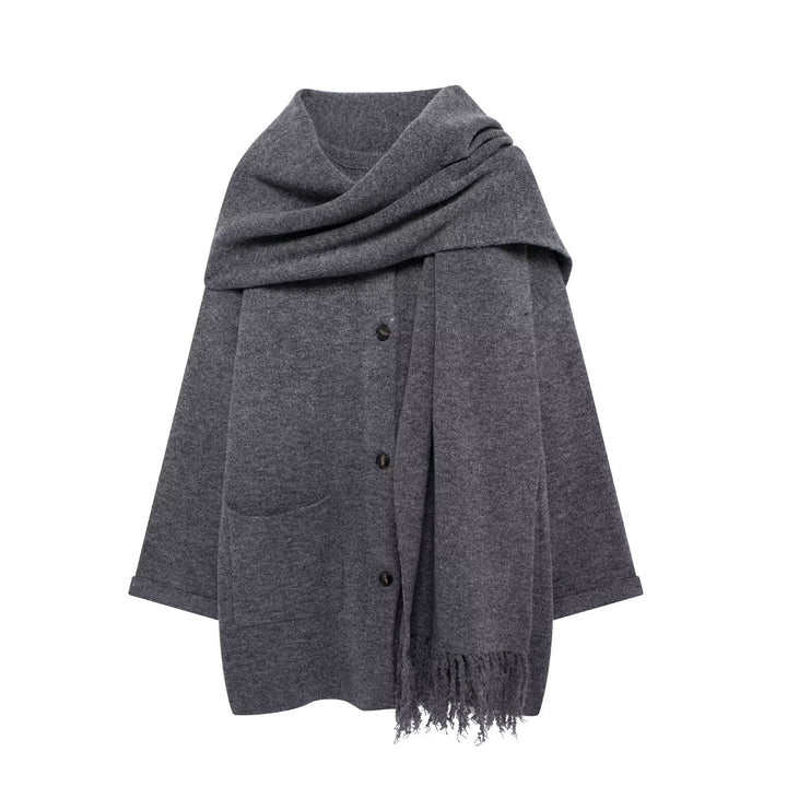 Damer stiliga koftan med scarf och knapppdetaljer Mirla-Eva Jonsson
