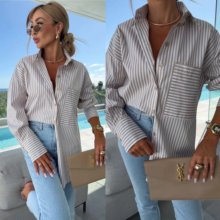 Damer stiliga randiga blus med fickor Mirla-Eva Jonsson