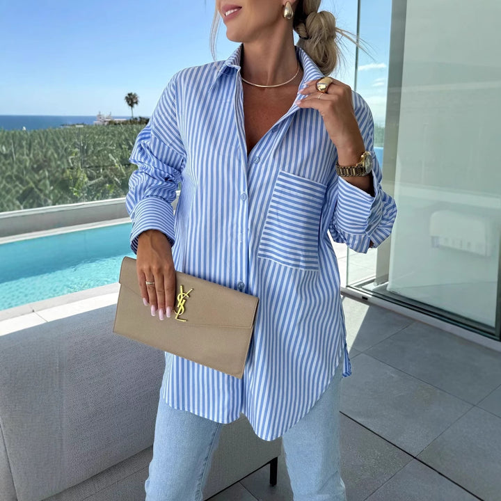 Damer stiliga randiga blus med fickor Mirla-Eva Jonsson