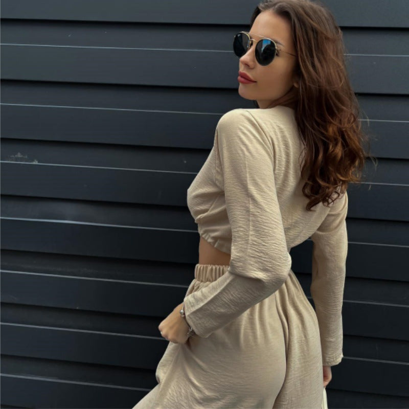 Damer stiliga set med raffinerad crop-blus och vida byxor Mirla-Eva Jonsson