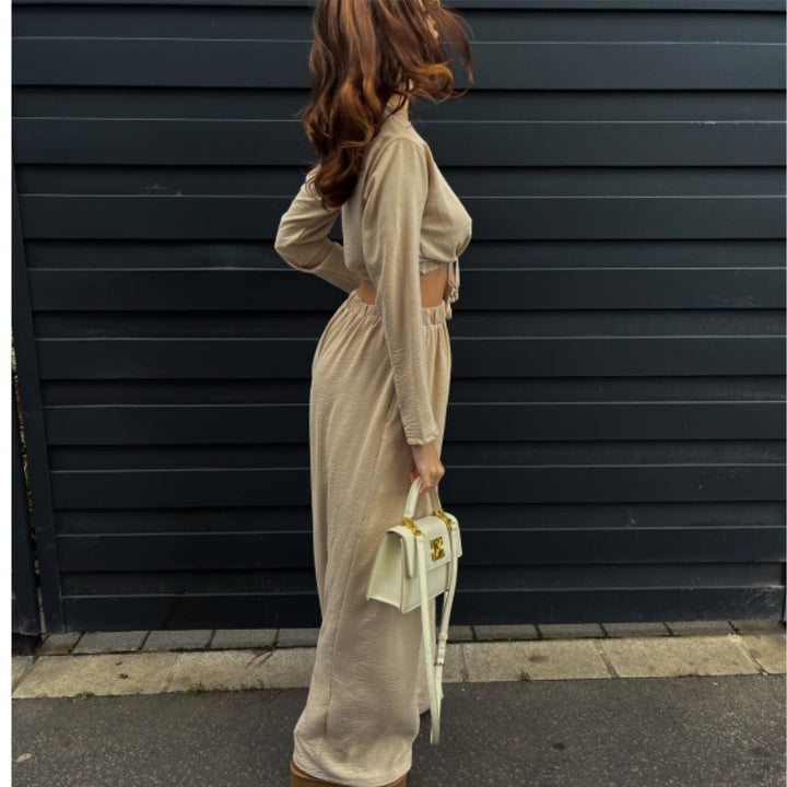 Damer stiliga set med raffinerad crop-blus och vida byxor Mirla-Eva Jonsson