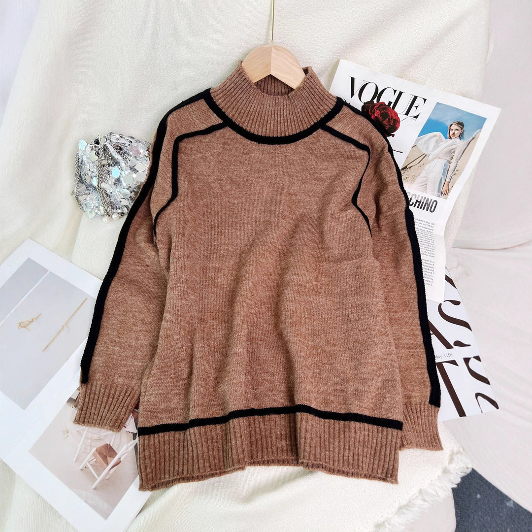 Damer stiliga turtle neck tröja med kontrasterande fåll Mirla-Eva Jonsson
