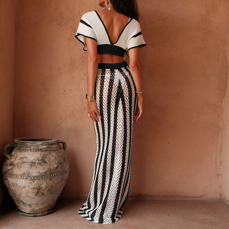 Damer stiligt Crop-top och vida Palazzo-byxor Set Mirla-Eva Jonsson