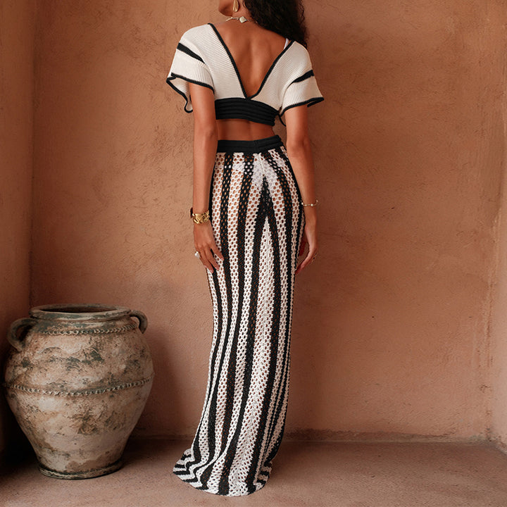 Damer stiligt Crop-top och vida Palazzo-byxor Set Mirla-Eva Jonsson