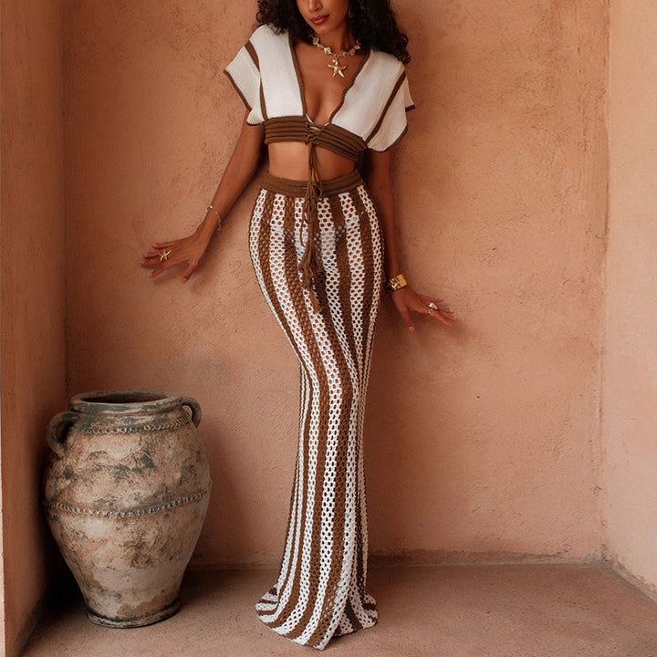 Damer stiligt Crop-top och vida Palazzo-byxor Set Mirla-Eva Jonsson