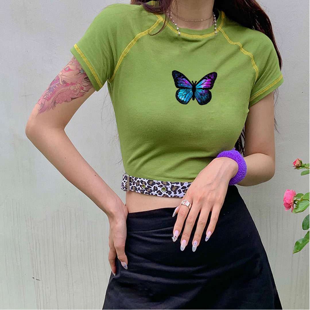 Damer stiligt ekologiskt crop-top med fjärilstryck Eva Jonsson-Eva Jonsson