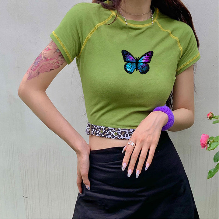Damer stiligt ekologiskt crop-top med fjärilstryck Eva Jonsson-Eva Jonsson