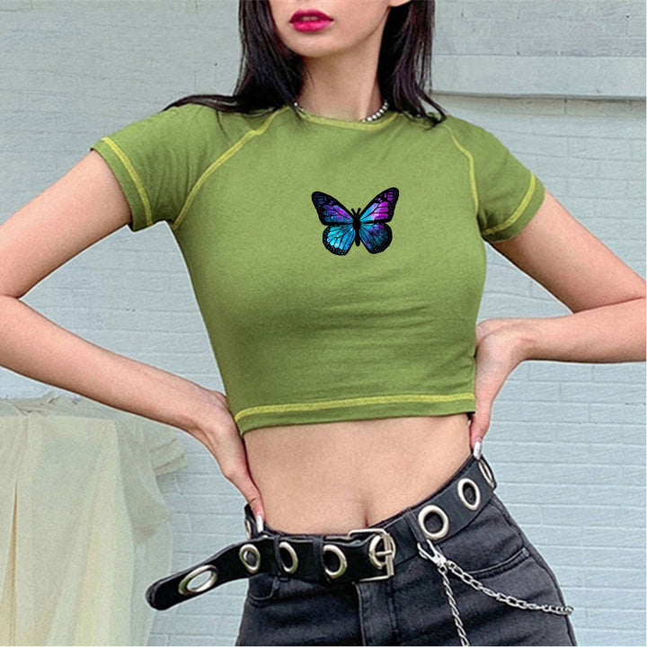 Damer stiligt ekologiskt crop-top med fjärilstryck Eva Jonsson-Eva Jonsson
