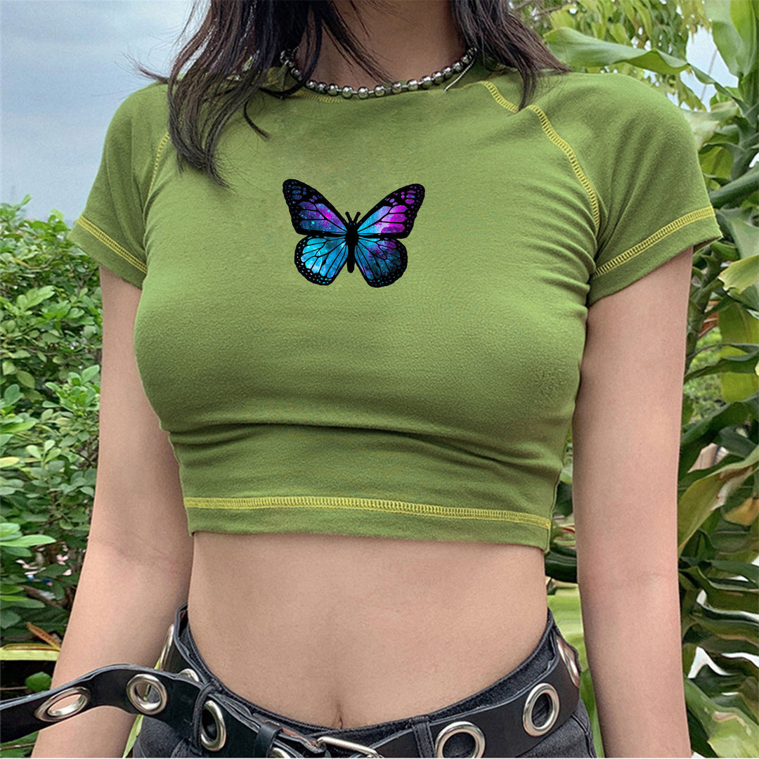 Damer stiligt ekologiskt crop-top med fjärilstryck Eva Jonsson-Eva Jonsson