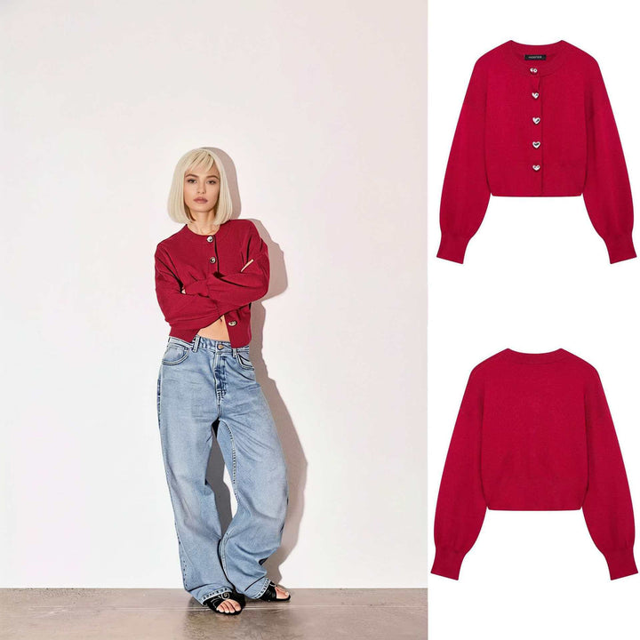 Damer stilren cardigan med hjärtformade knappar Mirla-Eva Jonsson