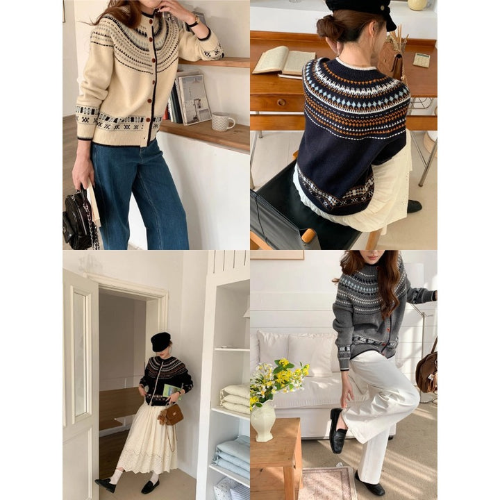 Damer stilren cardigan med traditionellt mönster Mirla-Eva Jonsson