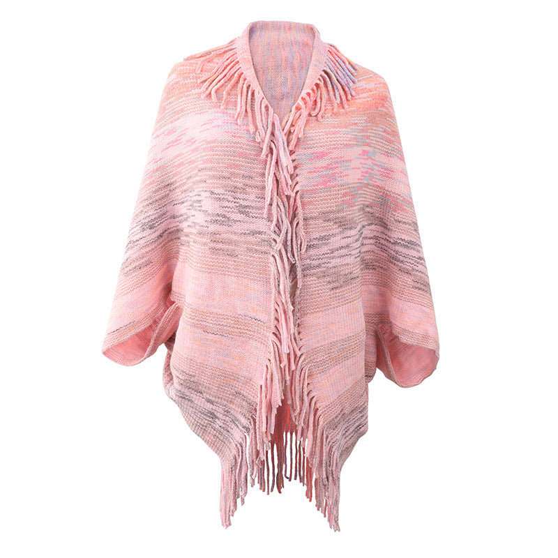 Damer stilren poncho med fransig fåll och strukturerad design Mirla-Eva Jonsson
