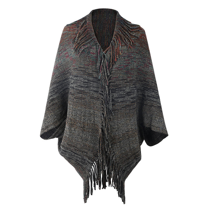 Damer stilren poncho med fransig fåll och strukturerad design Mirla-Eva Jonsson