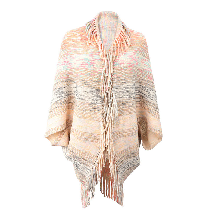 Damer stilren poncho med fransig fåll och strukturerad design Mirla-Eva Jonsson