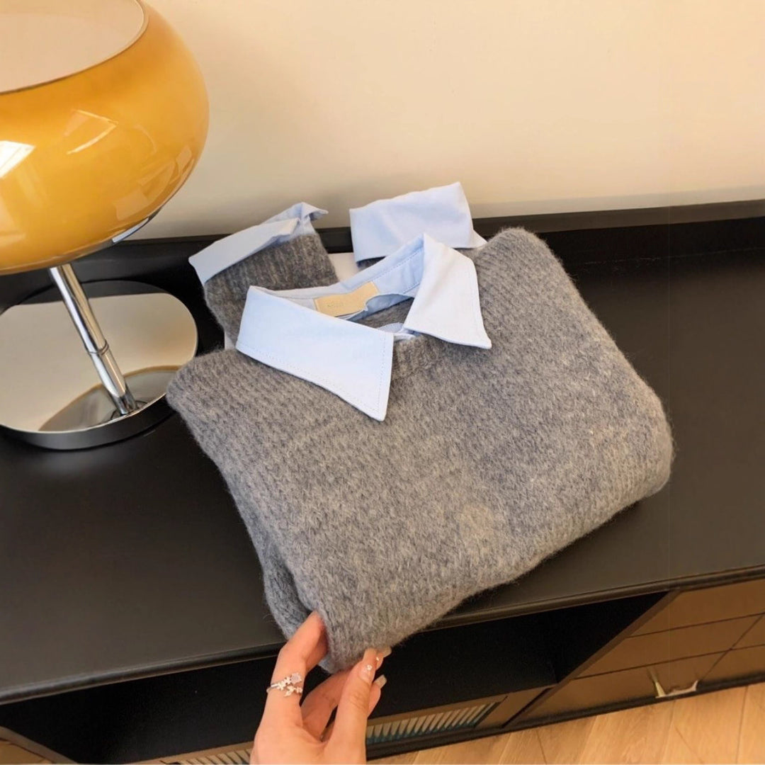 Damer stilren pullover med integrerad skjortkragekombination Mirla-Eva Jonsson