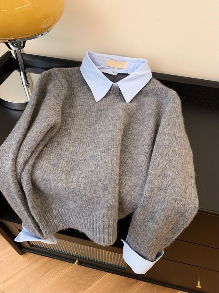 Damer stilren pullover med integrerad skjortkragekombination Mirla-Eva Jonsson