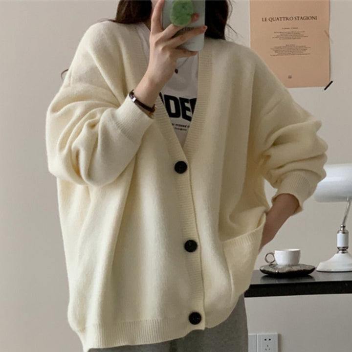 Damer stor, bekväm stickad cardigan med knappar och fickor Eva Jonsson-Eva Jonsson