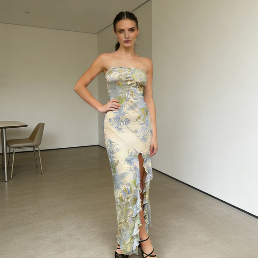 Damer strapless maxikjol med volanger och blommönster Mirla-Eva Jonsson