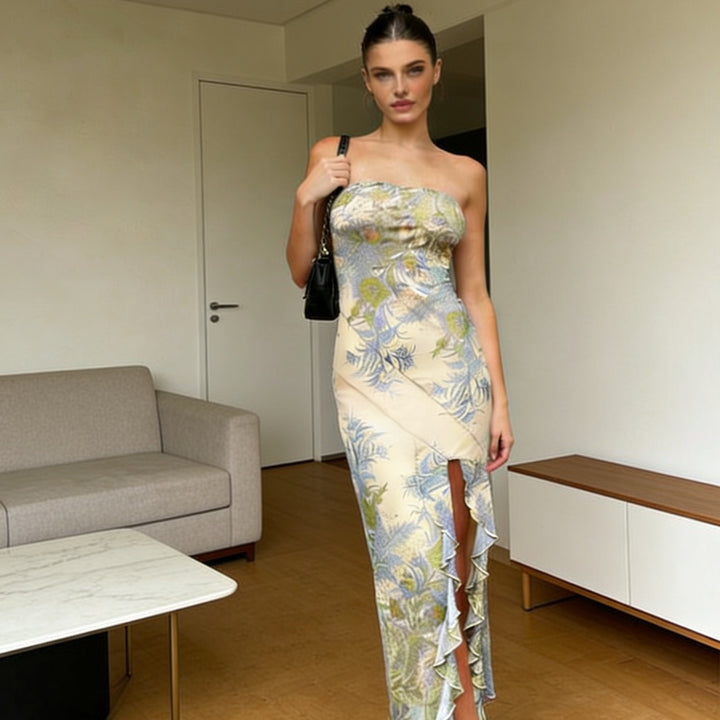 Damer strapless maxikjol med volanger och blommönster Mirla-Eva Jonsson