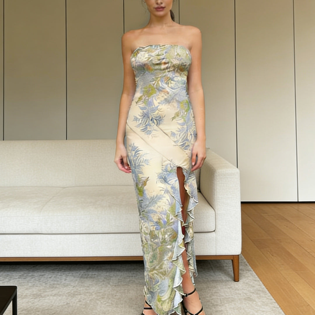 Damer strapless maxikjol med volanger och blommönster Mirla-Eva Jonsson