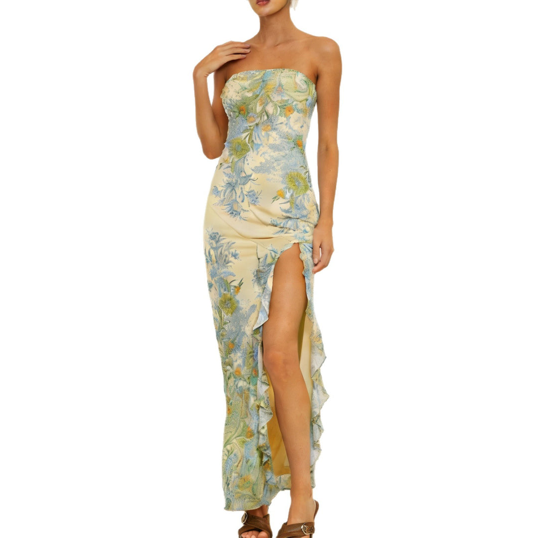 Damer strapless maxikjol med volanger och blommönster Mirla-Eva Jonsson