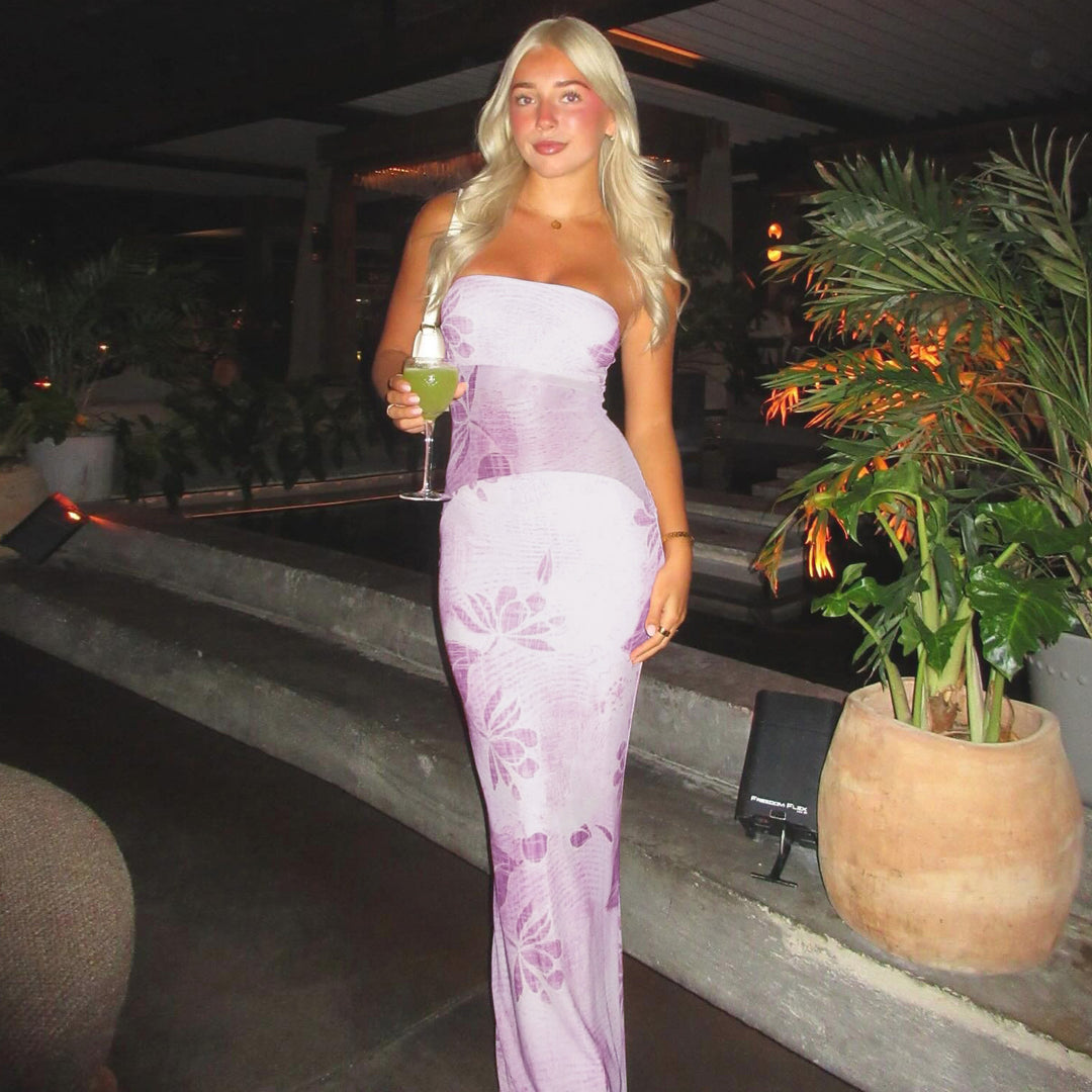 Damer strapless maxiklänning med blommönster och figursydd passform Mirla-Eva Jonsson