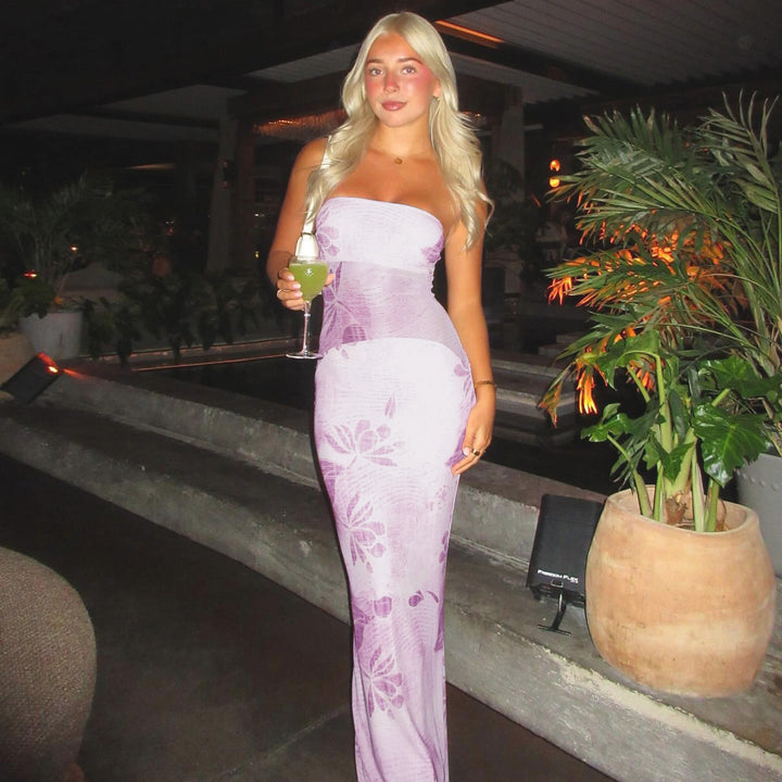 Damer strapless maxiklänning med blommönster och figursydd passform Mirla-Eva Jonsson