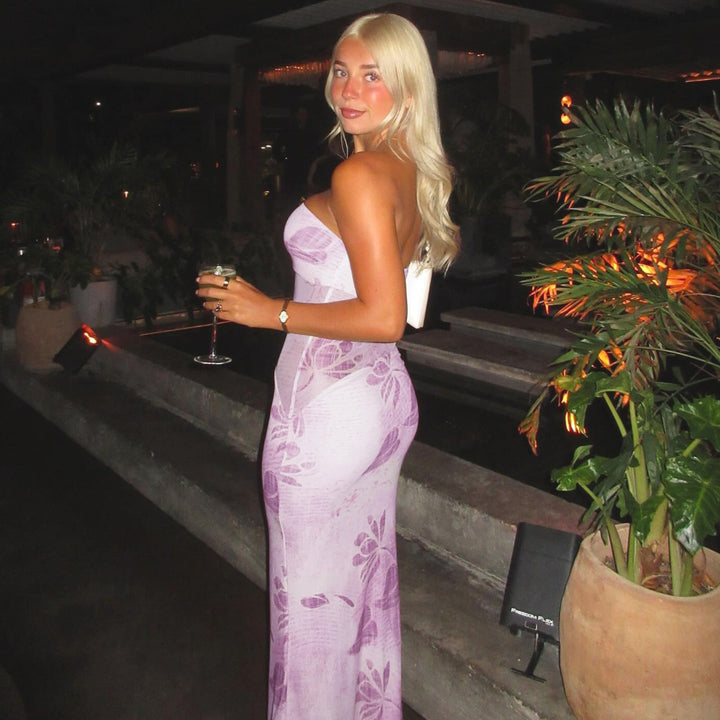 Damer strapless maxiklänning med blommönster och figursydd passform Mirla-Eva Jonsson