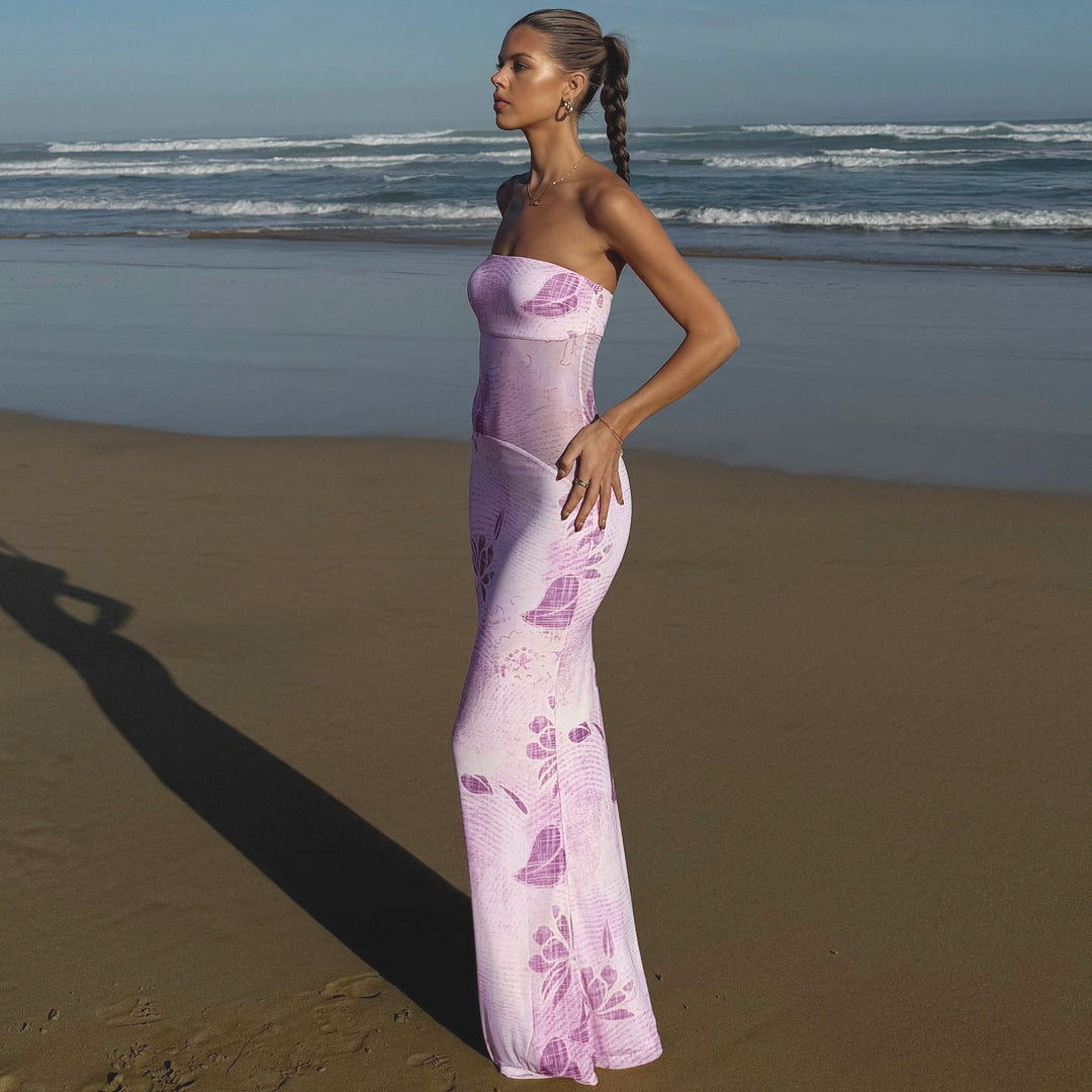 Damer strapless maxiklänning med blommönster och figursydd passform Mirla-Eva Jonsson