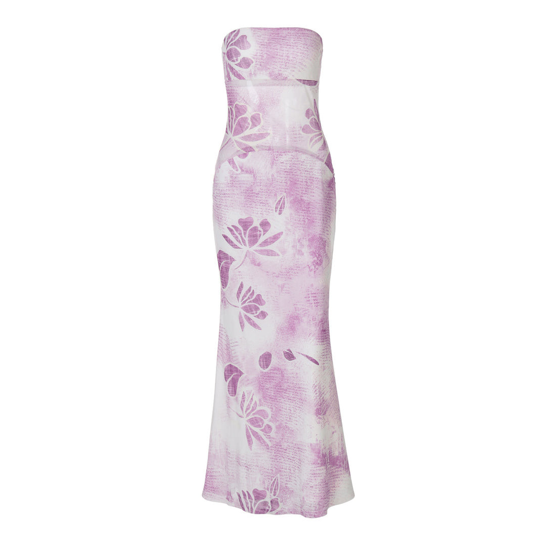 Damer strapless maxiklänning med blommönster och figursydd passform Mirla-Eva Jonsson