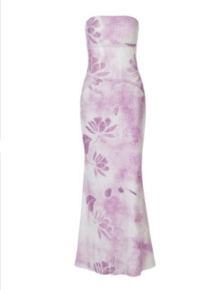 Damer strapless maxiklänning med blommönster och figursydd passform Mirla-Eva Jonsson
