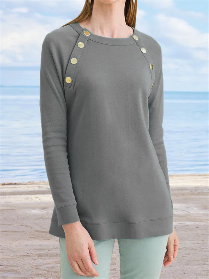 Damer sweatshirt med dekorativa knappar Mirla-Eva Jonsson