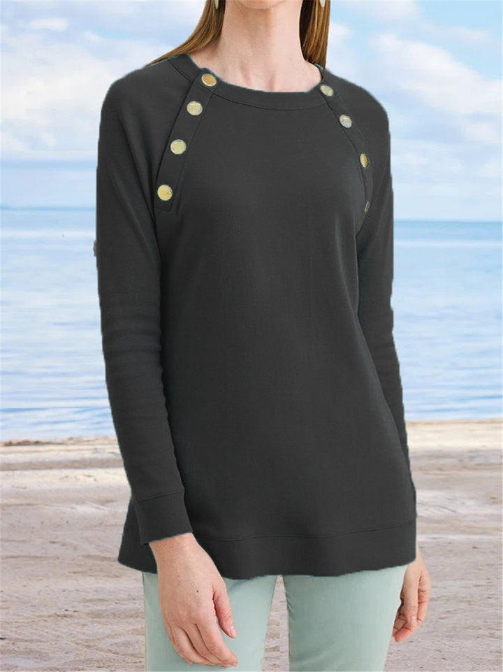 Damer sweatshirt med dekorativa knappar Mirla-Eva Jonsson