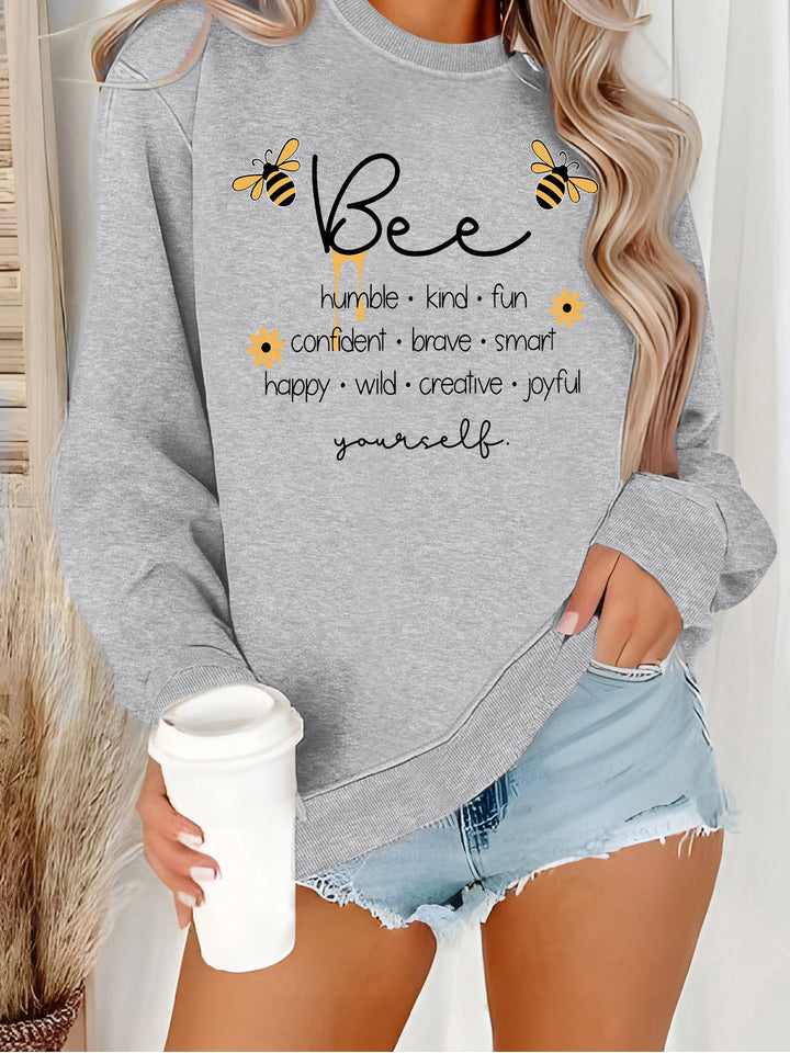 Damer sweatshirt med inspirerande bi-motiv och positiva affirmationer Mirla-Eva Jonsson