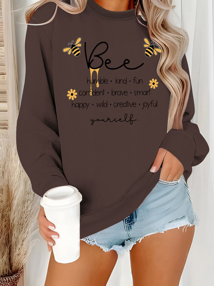 Damer sweatshirt med inspirerande bi-motiv och positiva affirmationer Mirla-Eva Jonsson