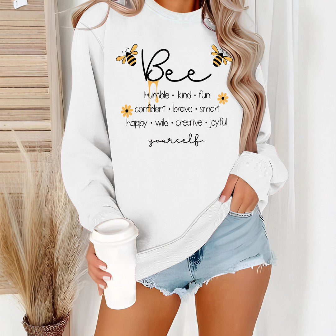 Damer sweatshirt med inspirerande bi-motiv och positiva affirmationer Mirla-Eva Jonsson