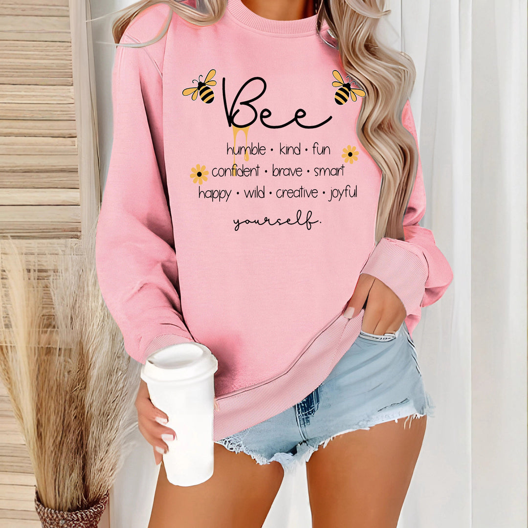 Damer sweatshirt med inspirerande bi-motiv och positiva affirmationer Mirla-Eva Jonsson
