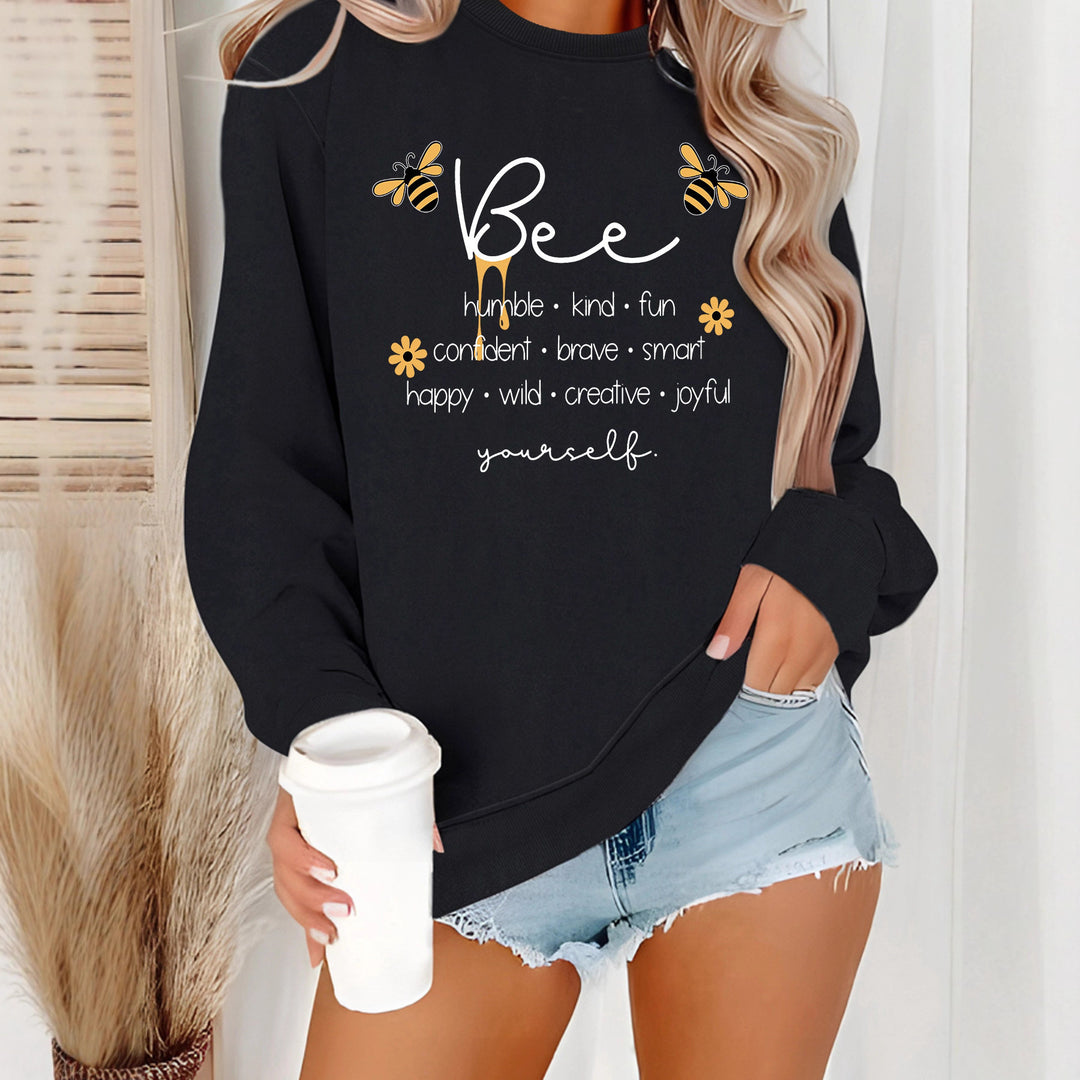 Damer sweatshirt med inspirerande bi-motiv och positiva affirmationer Mirla-Eva Jonsson