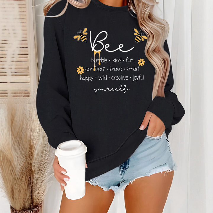 Damer sweatshirt med inspirerande bi-motiv och positiva affirmationer Mirla-Eva Jonsson